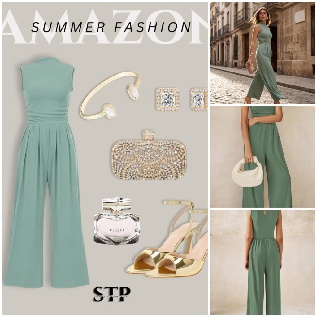 PRETTYGARDEN One Piece Jumpsuits for Women Dressy Casual Sleeveless Crewneck Wide Leg Rompers Jumpers Vacation Summer Outfits
