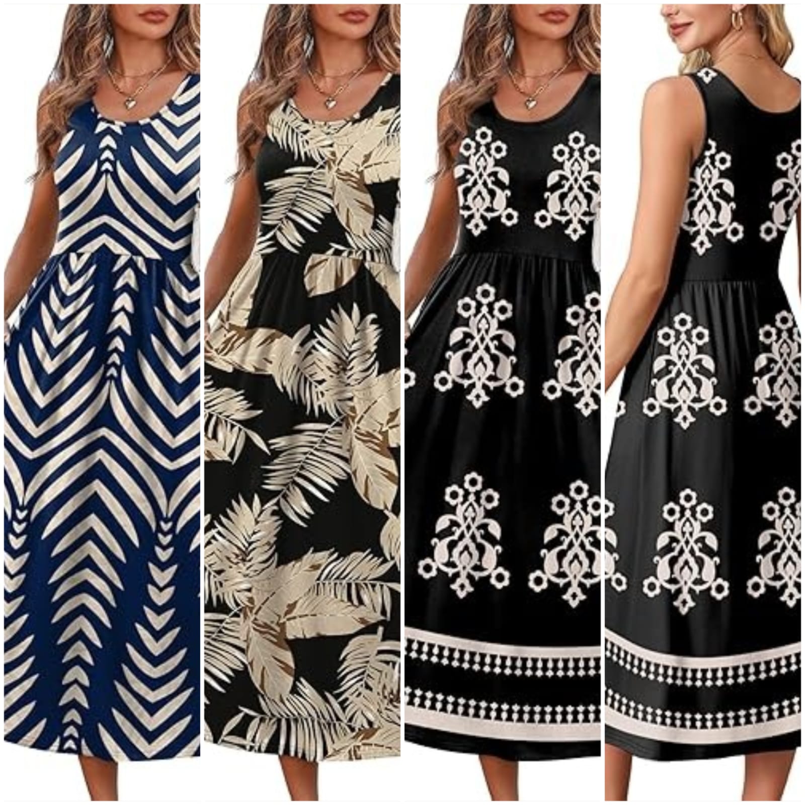 WIHOLL Summer Dresses for Women Flowy Casual Midi Dress Beach Vacation Sundresses with Pockets