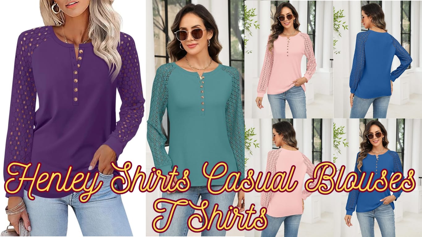 Minetom Women's Lace Long Sleeve Tops Henley Shirts Casual Blouses T Shirts Fall Clothes