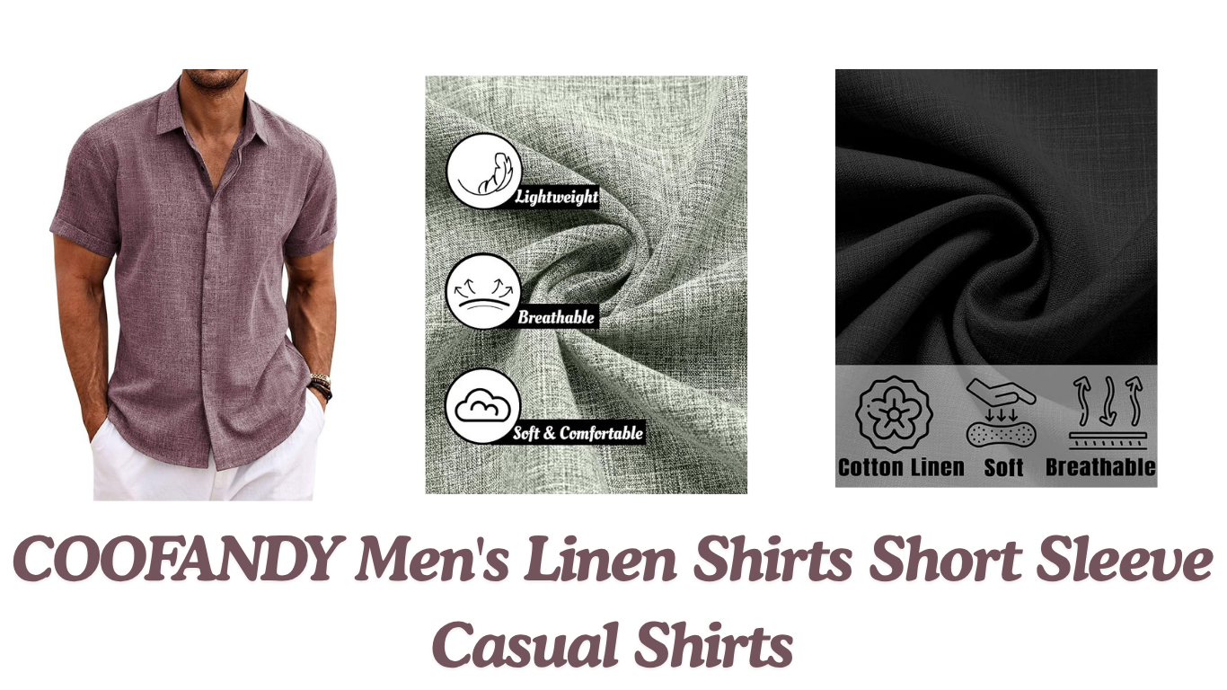 COOFANDY Men's Linen Shirts Short Sleeve Casual Shirts