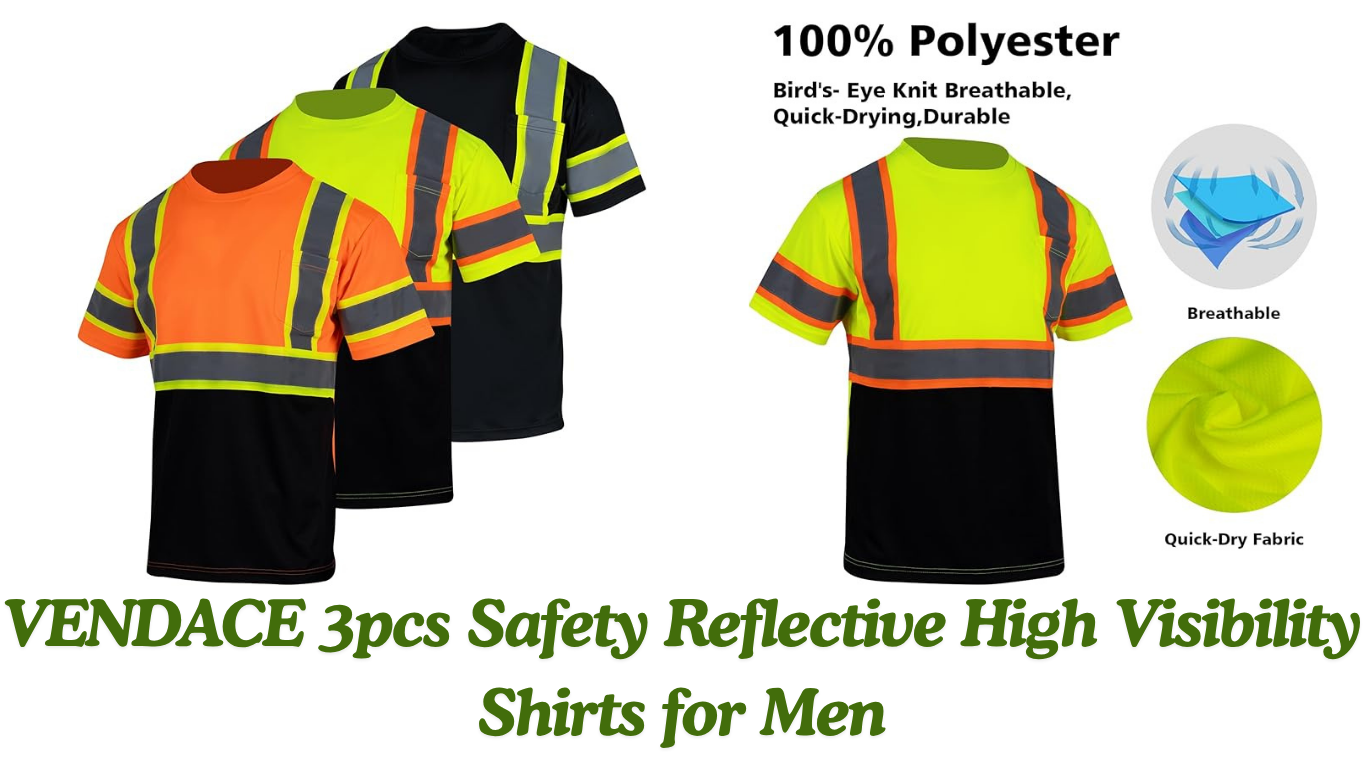 VENDACE 3pcs Safety Reflective High Visibility Shirts for Men