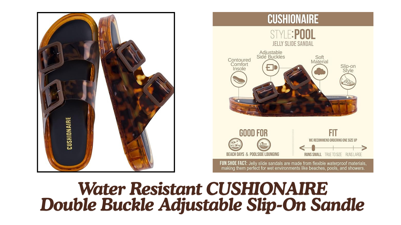 CUSHIONAIRE Pool Slides for Women Water Resistant Double Buckle Adjustable Slip-On Women's Sandals for Beach, Shower, and Casual Wear Review 2026